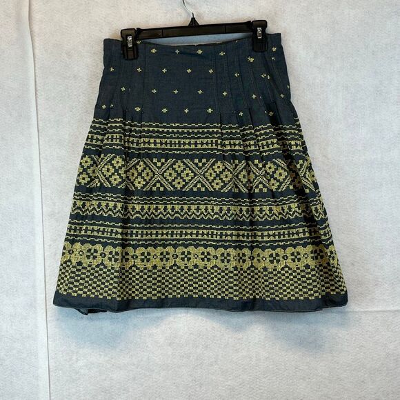 NWT M.S.S.P. Skirt Size 4 Blue Yellow Arianna Boho Cross Stitch Embroidered - Picture 1 of 11